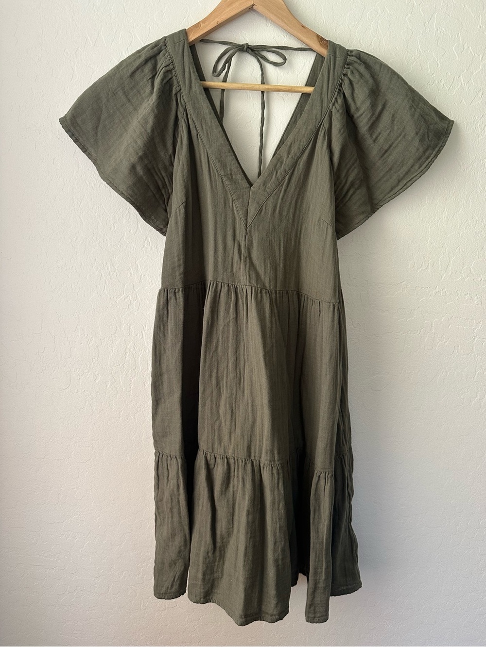 Old Navy Olive Green Tiered V-Neck Mini Dress